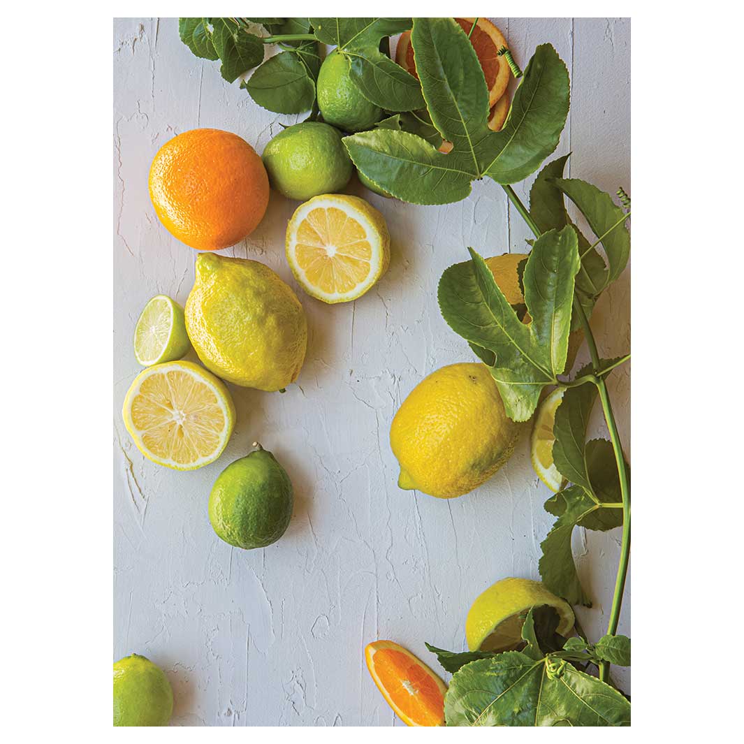 NATURAL YELLOW AND ORANGE CITRUS ON WHITE TEA TOWEL