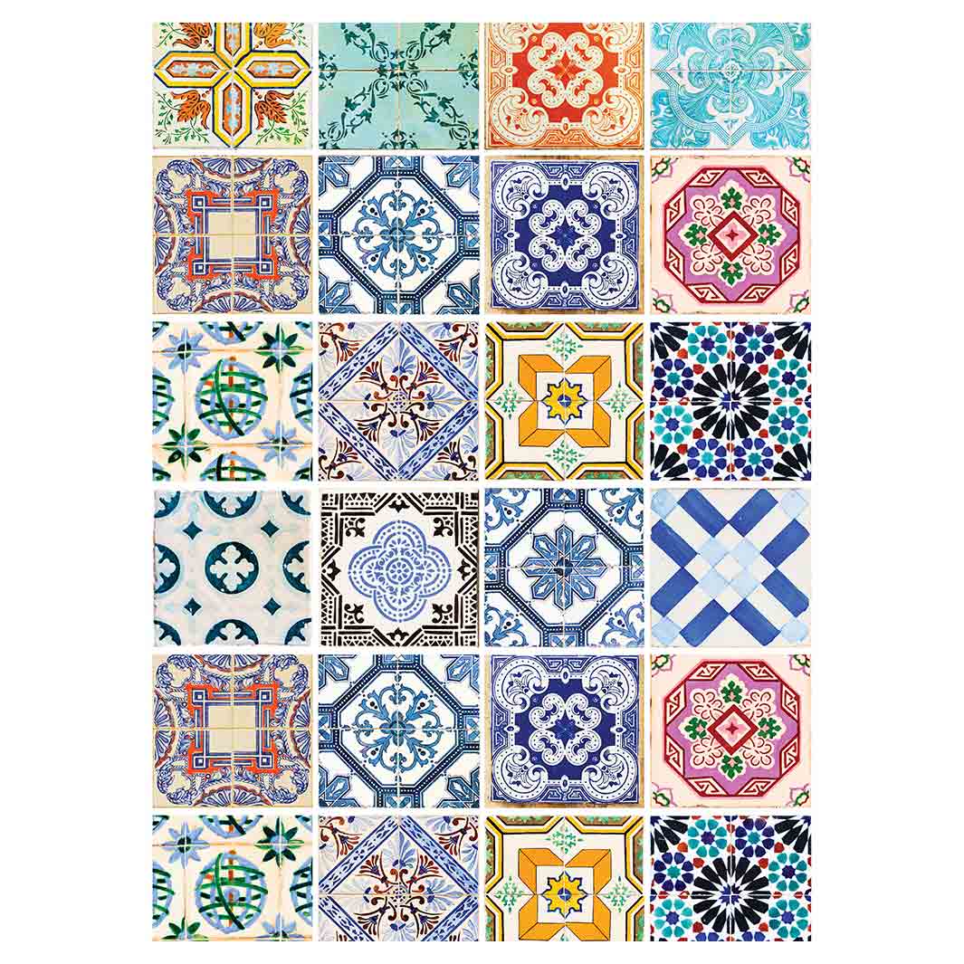 PATTERN BLUE COLOURFUL TILE TEA TOWEL