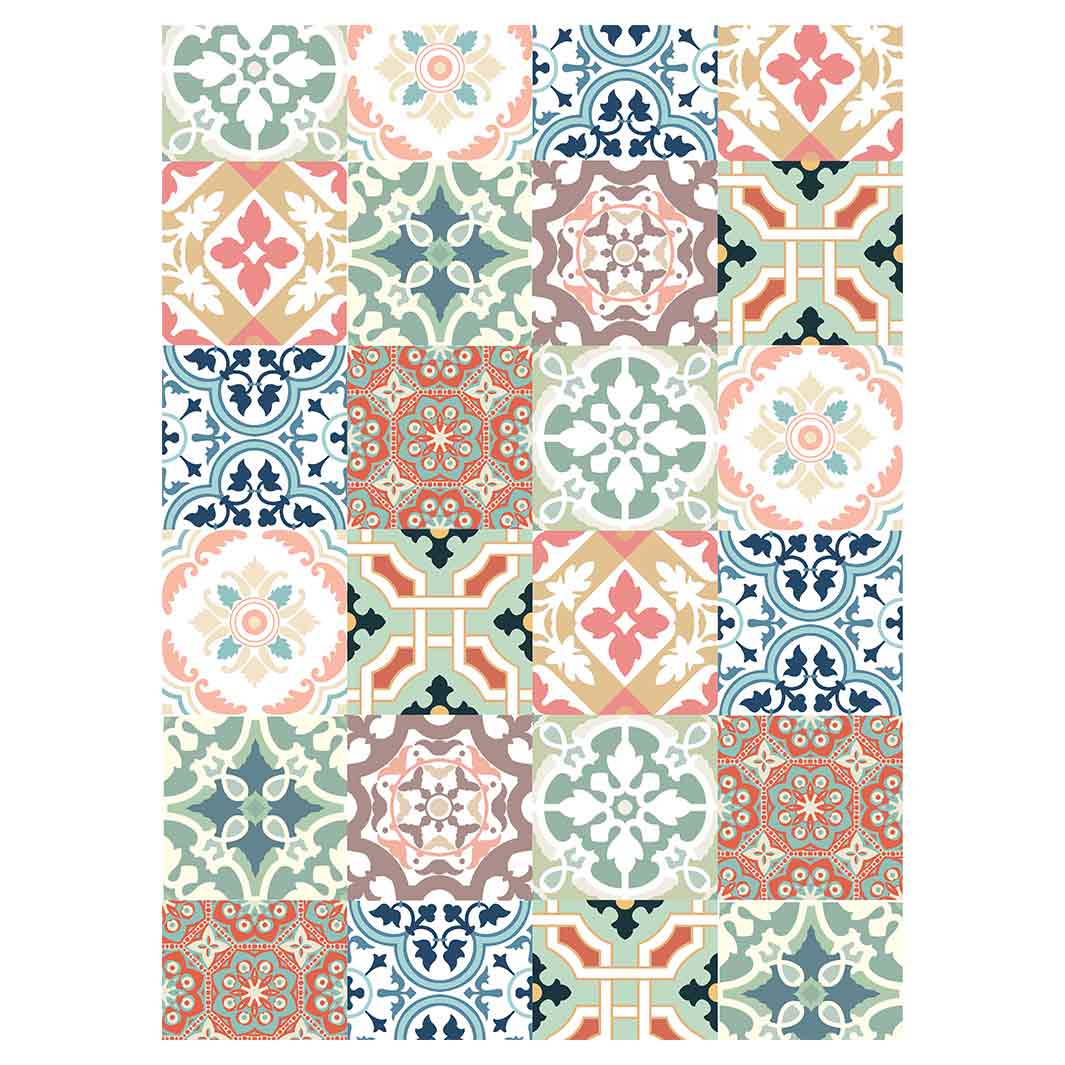 PATTERN TEAL AND ORANGE TILE TEA TOWEL