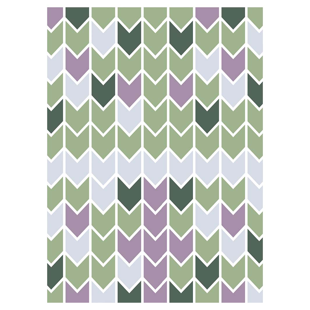 GEOMETRIC GREEN AND PURPLE ARROW PATTERN TEA TOWEL