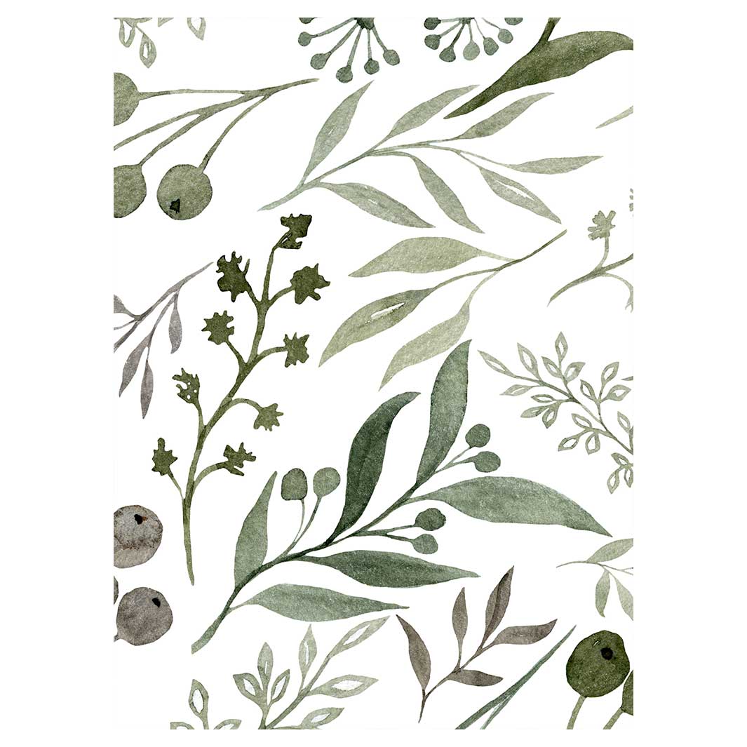 WATERCOLOUR GREEN LEAVES TEA TOWEL