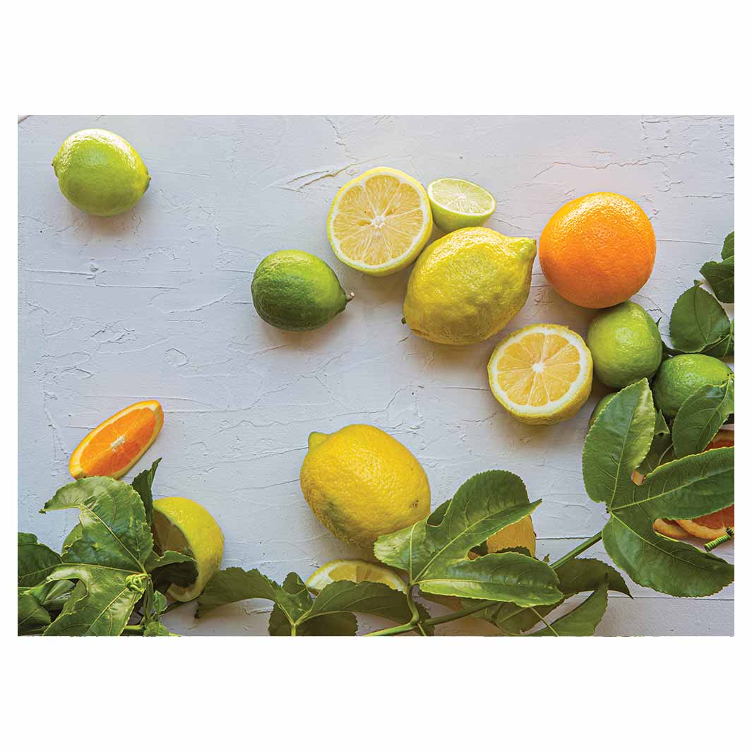 NATURAL YELLOW AND ORANGE CITRUS ON WHITE TEA TRAY