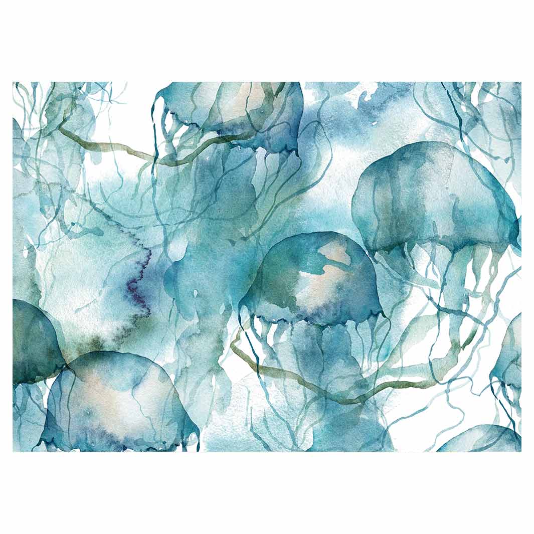 PATTERN BLUE OCEAN WATERCOLOUR JELLYFISH TEA TRAY