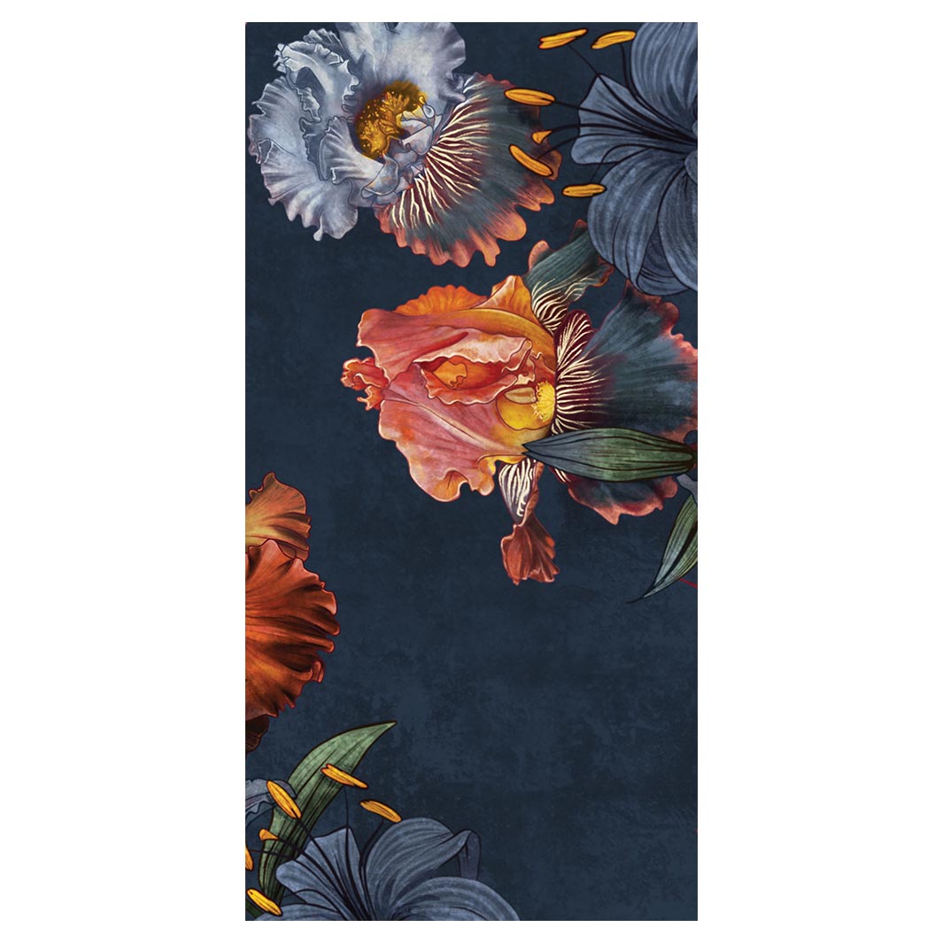 FLORAL NAVY LILIES AND IRIS PAINTING VINYL FOAM RUNNER MAT