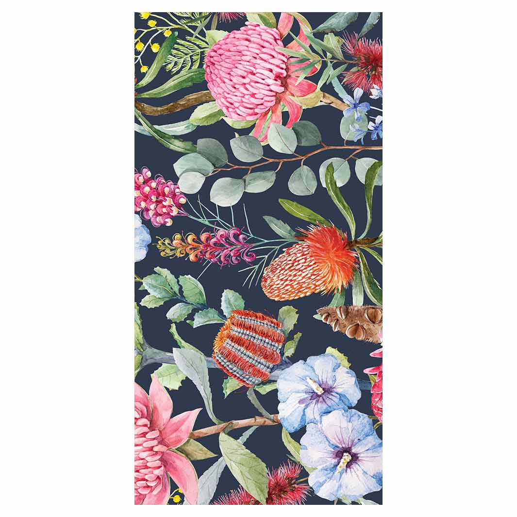 FLORAL NAVY MIXED FLOWERS WITH EUCALYPTUS LEAVES VINYL FOAM RUNNER MAT