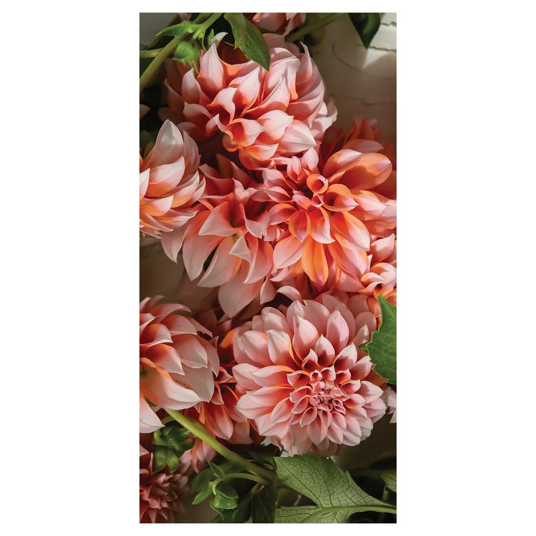 FLORAL ORANGE SCATTERED DAHLIAS WITH LEAVES VINYL FOAM RUNNER MAT