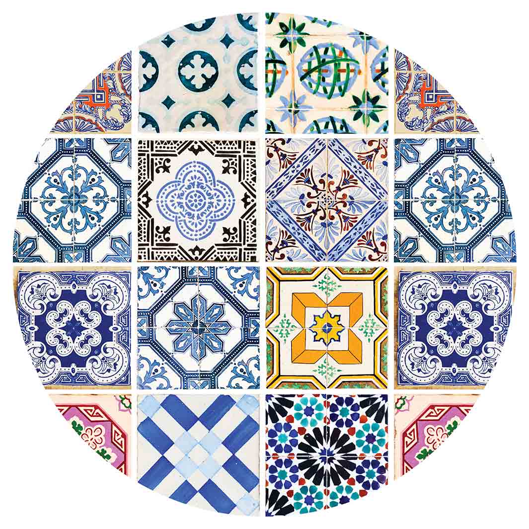 PATTERN BLUE COLOURFUL TILE VINYL FOAM ROUND MAT