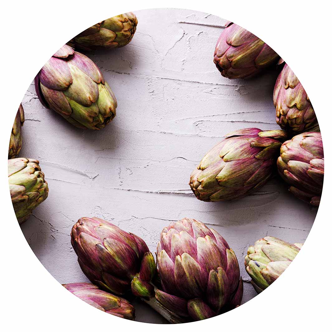 ARTICHOKE DARK PURPLE ON GREY VINYL FOAM ROUND MAT