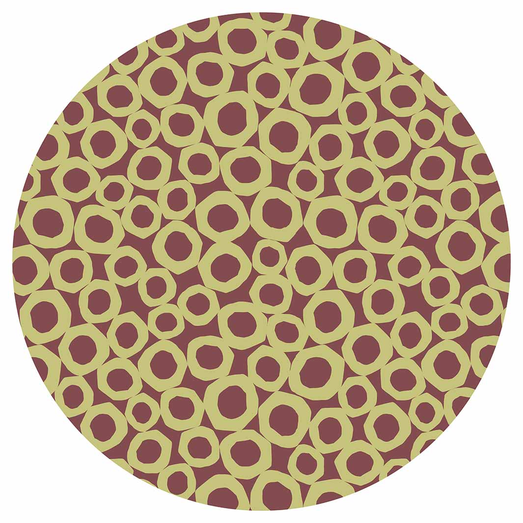 GEOMETRIC GREEN AND MAUVE PATTERN VINYL FOAM ROUND MAT