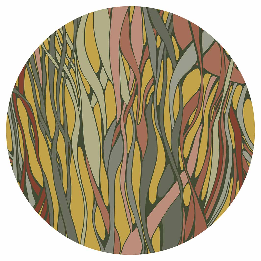 WAVY LINE ART MUSTARD AND PINK VINYL FOAM ROUND MAT