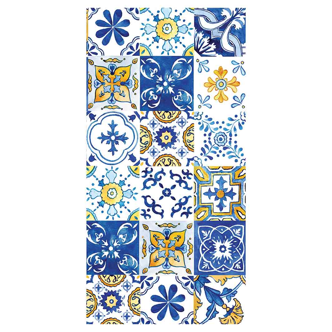 PATTERN BLUE AND YELLOW WATERCOLOUR LISBON TILE VINYL FOAM RUNNER MAT