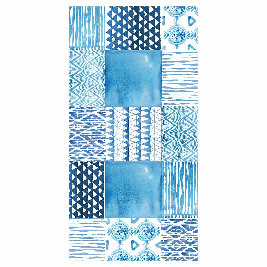 PATTERN BLUE WATERCOLOUR TILE VINYL FOAM RUNNER MAT