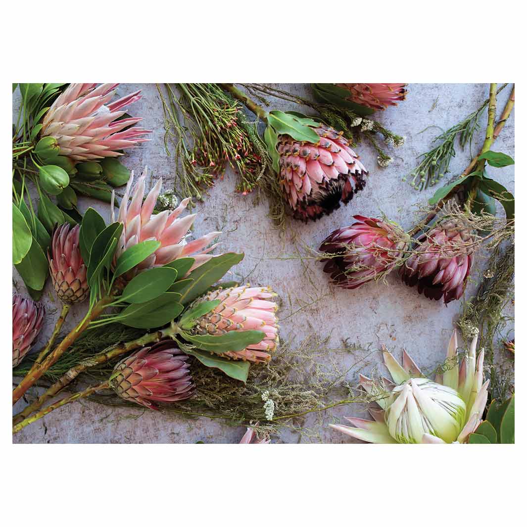 FLORAL PINK MIXED KING PROTEAS VINYL FOAM MAT