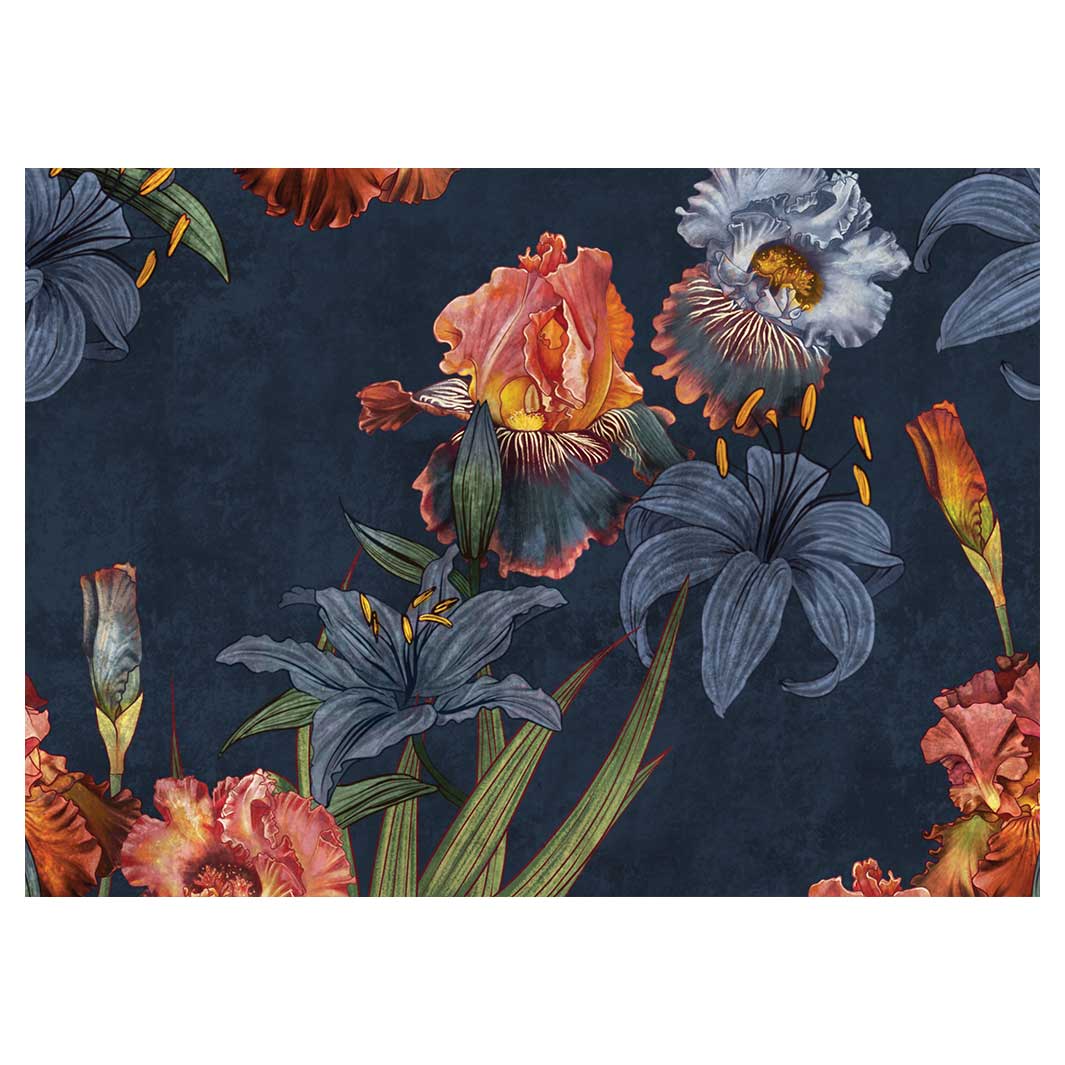 FLORAL NAVY LILIES AND IRIS PAINTING VINYL FOAM MAT