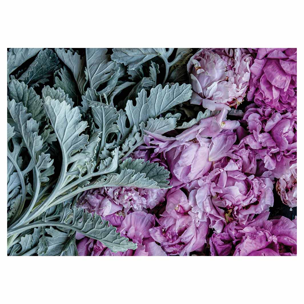 FLORAL SILVER LEAVES WITH PINK PEONIES VINYL FOAM MAT