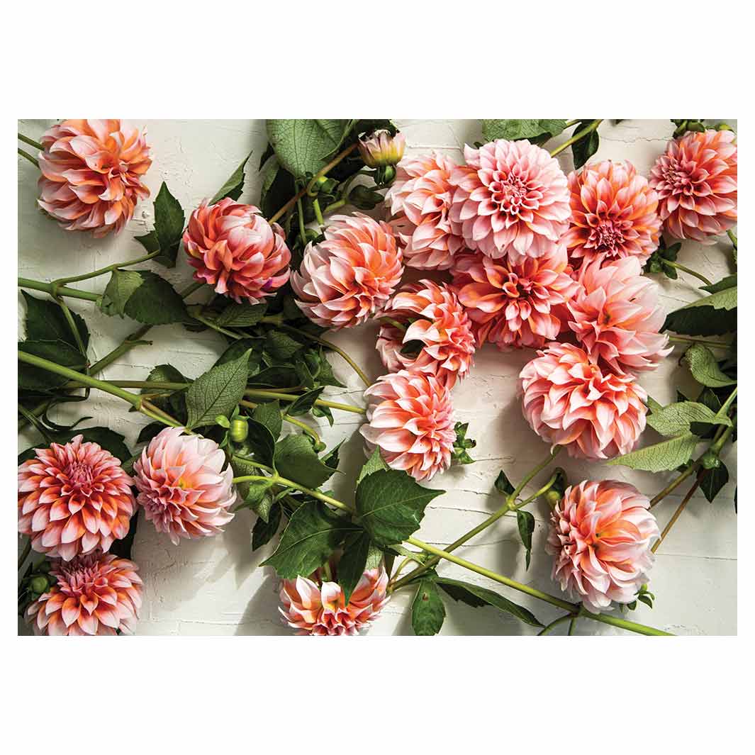 FLORAL ORANGE SCATTERED DAHLIAS WITH LEAVES VINYL FOAM MAT