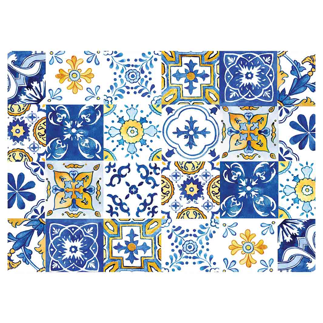 PATTERN BLUE AND YELLOW WATERCOLOUR LISBON TILE VINYL FOAM MAT