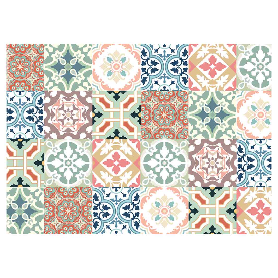 PATTERN TEAL AND ORANGE TILE VINYL FOAM MAT