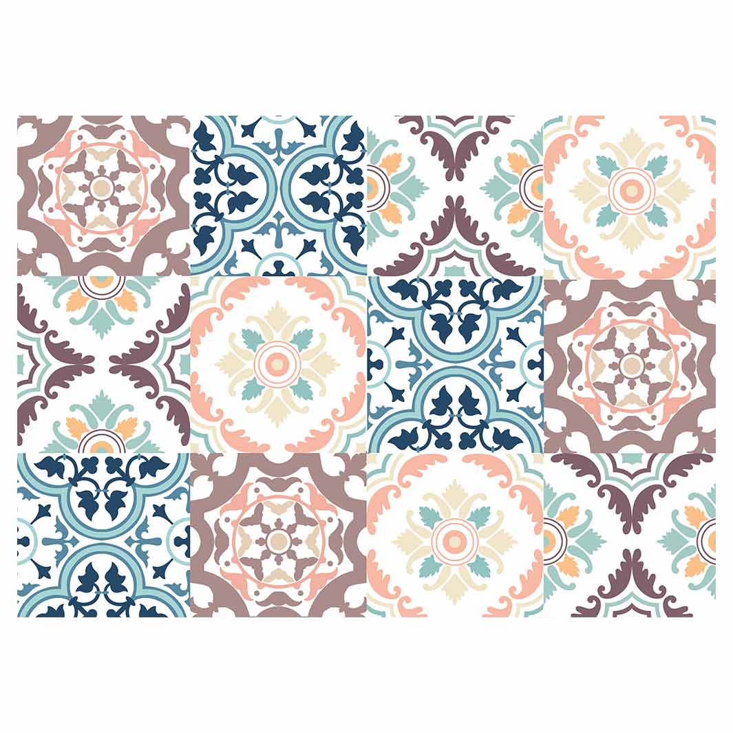 PATTERN BLUE AND MAUVE TILE FOAM MAT