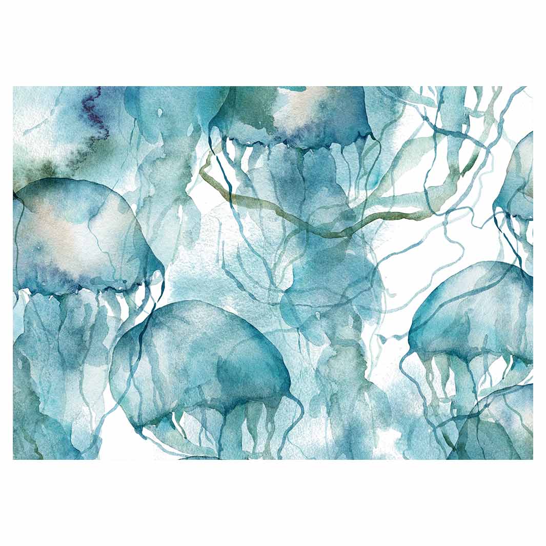 PATTERN BLUE OCEAN WATERCOLOUR JELLYFISH VINYL FOAM MAT