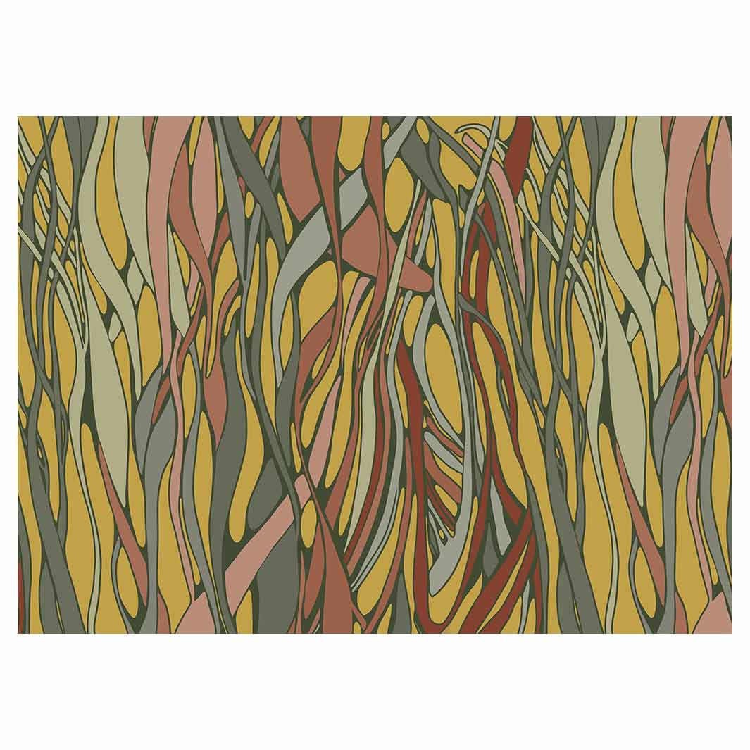 WAVY LINE ART MUSTARD AND PINK VINYL FOAM MAT