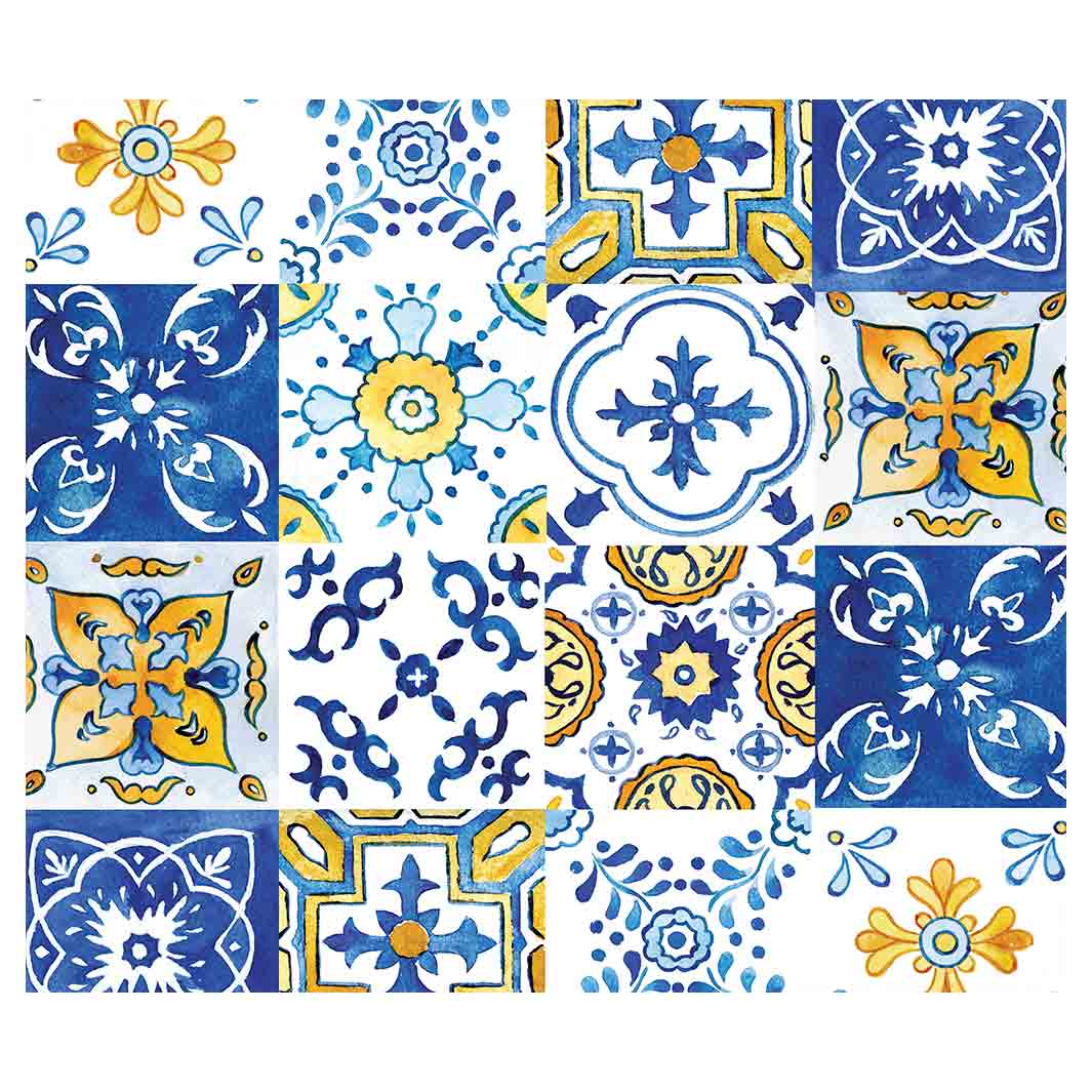 PATTERN BLUE AND YELLOW WATERCOLOUR LISBON TILE VINYL FOAM MAT