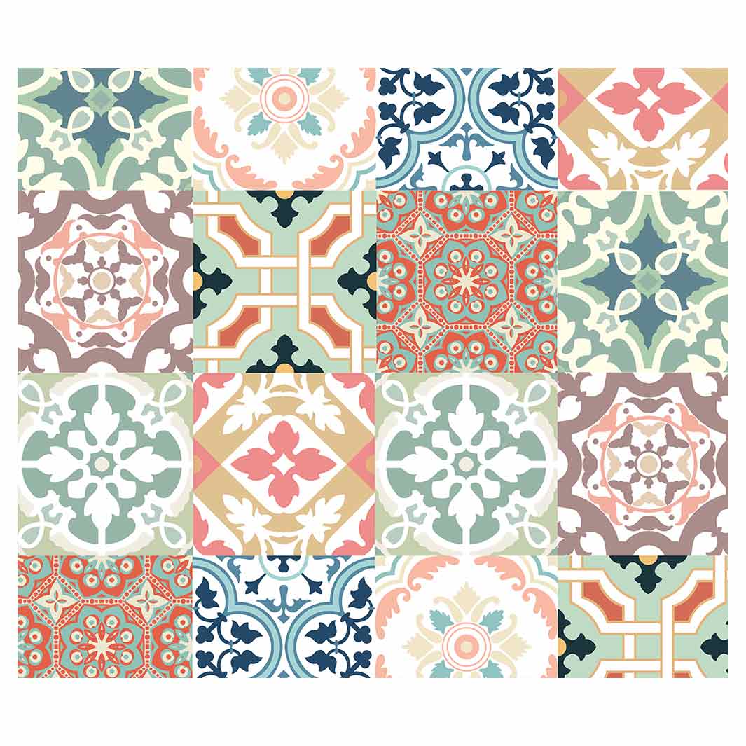 PATTERN TEAL AND ORANGE TILE VINYL FOAM MAT