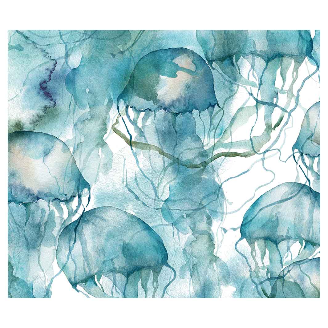 PATTERN BLUE OCEAN WATERCOLOUR JELLYFISH VINYL FOAM MAT