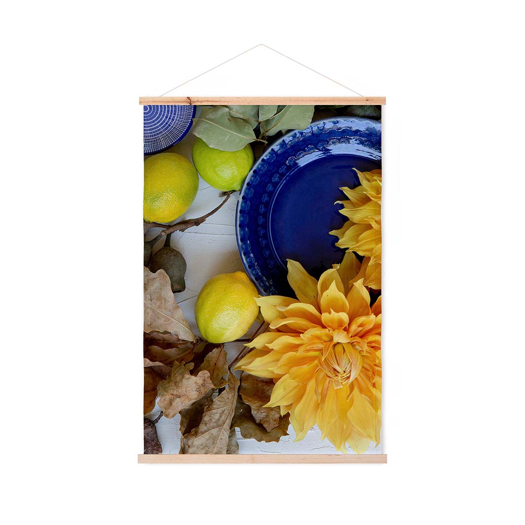 FLORAL YELLOW CHRYSANTHEMUM FLOWERS WITH FOLIAGE WALL HANGING