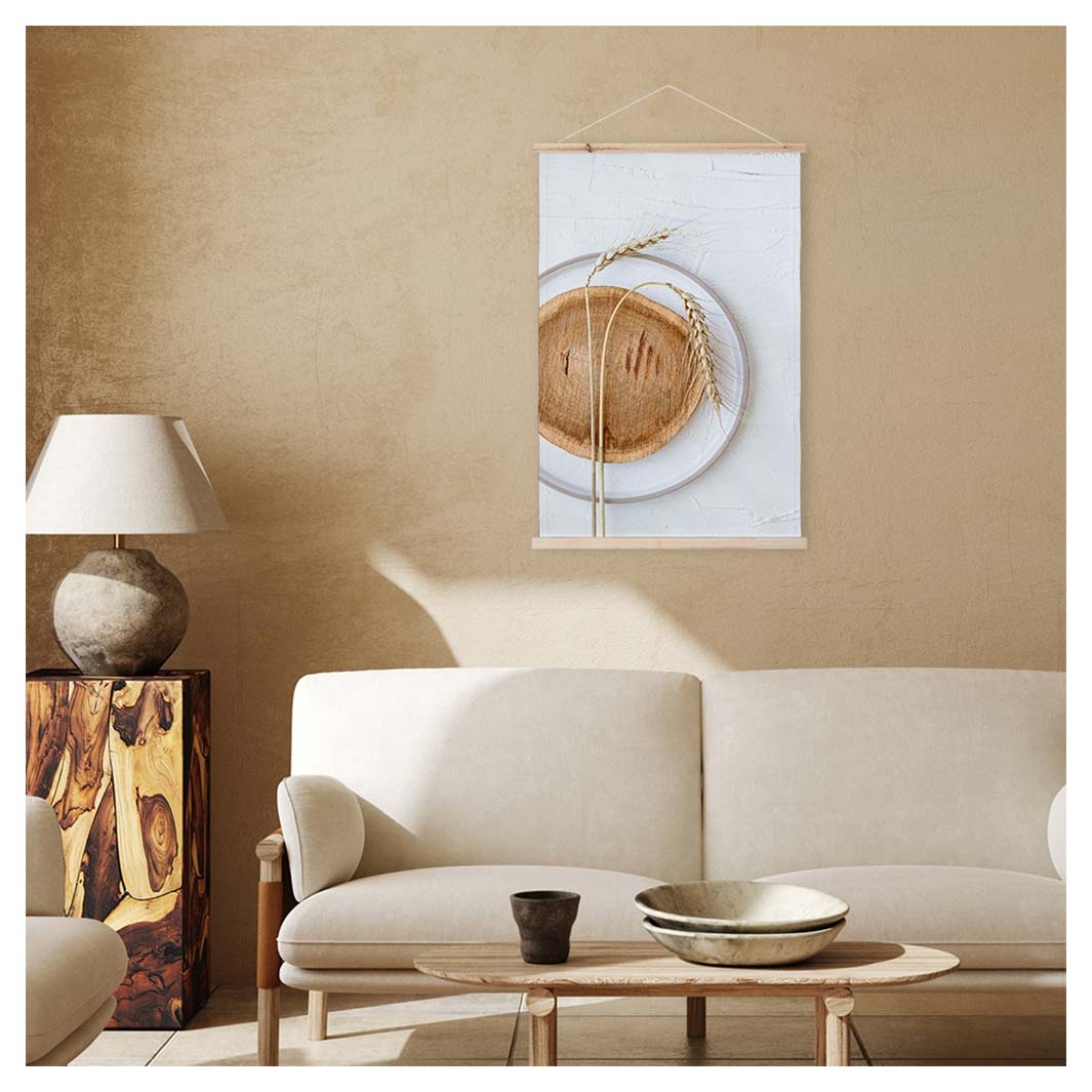 NATURAL BEIGE WHEAT ON WOOD AND WHITE WALL HANGING