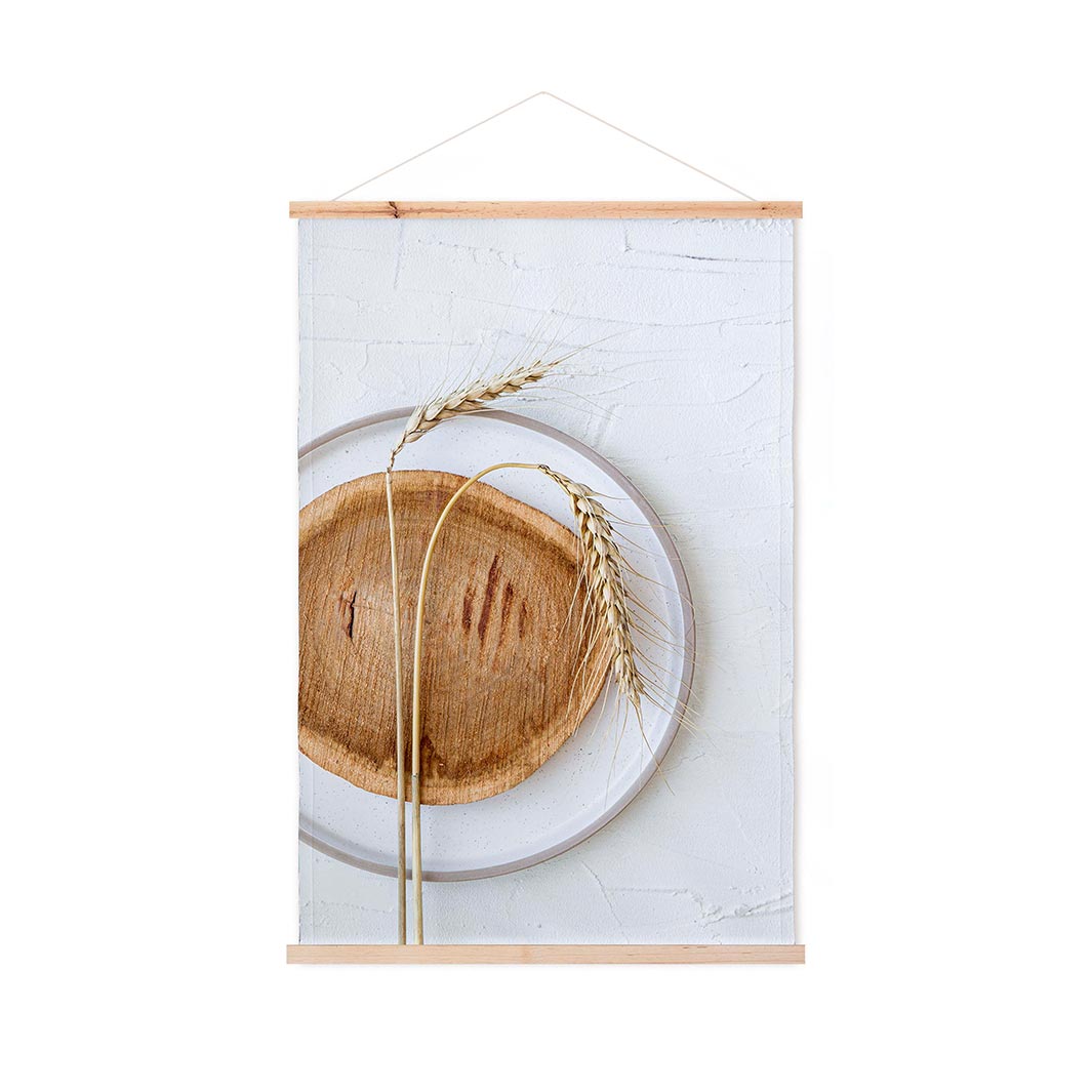 NATURAL BEIGE WHEAT ON WOOD AND WHITE WALL HANGING